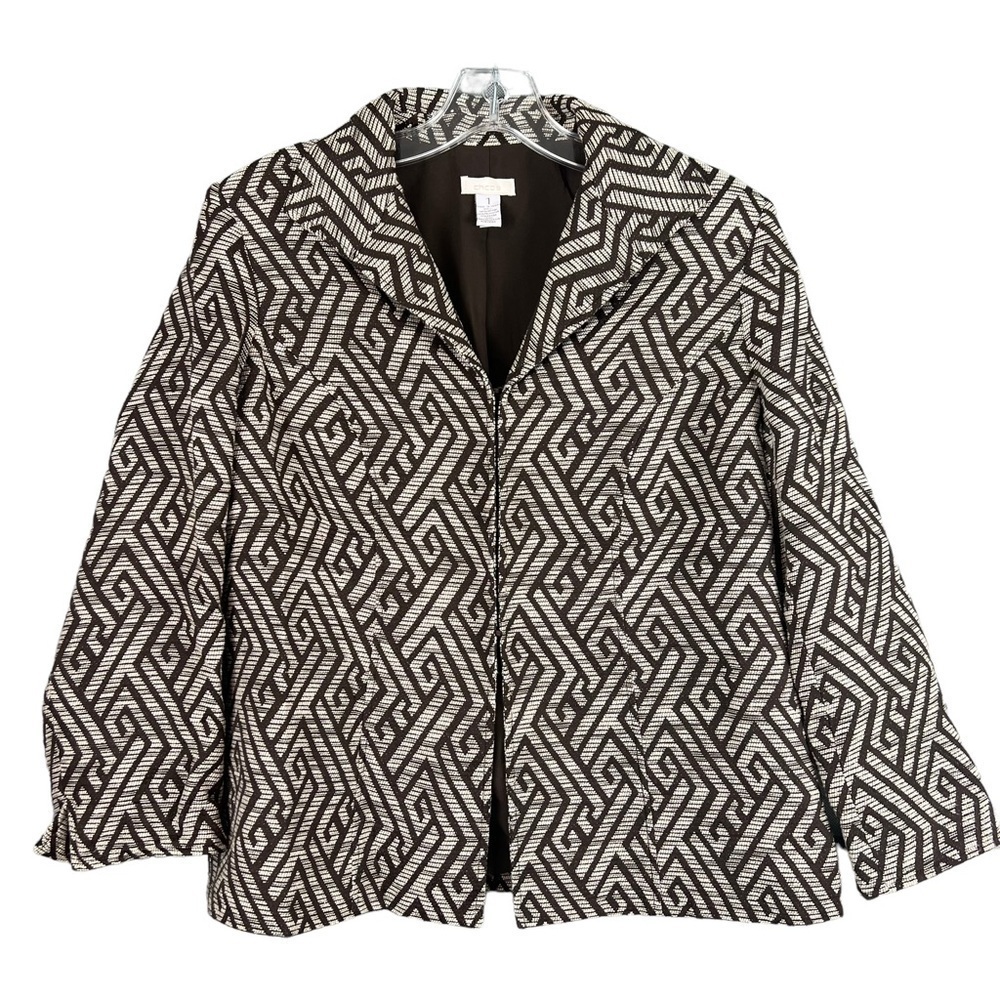 Chico’s Blazer Jacket Brown Cream Size 1 - Medium - Excellent Condition